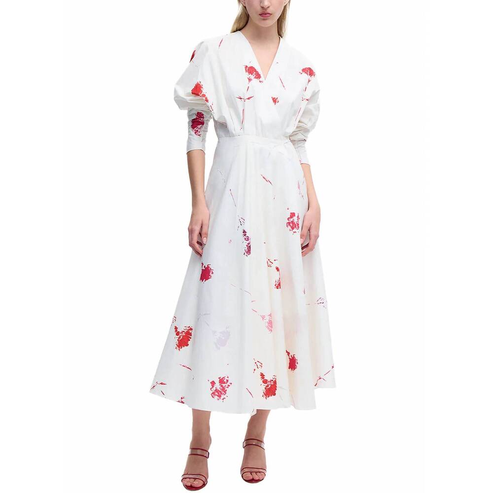 NEW ALEJANDRA ALONSO ROJAS v-neck cotton wrap dress in white/red